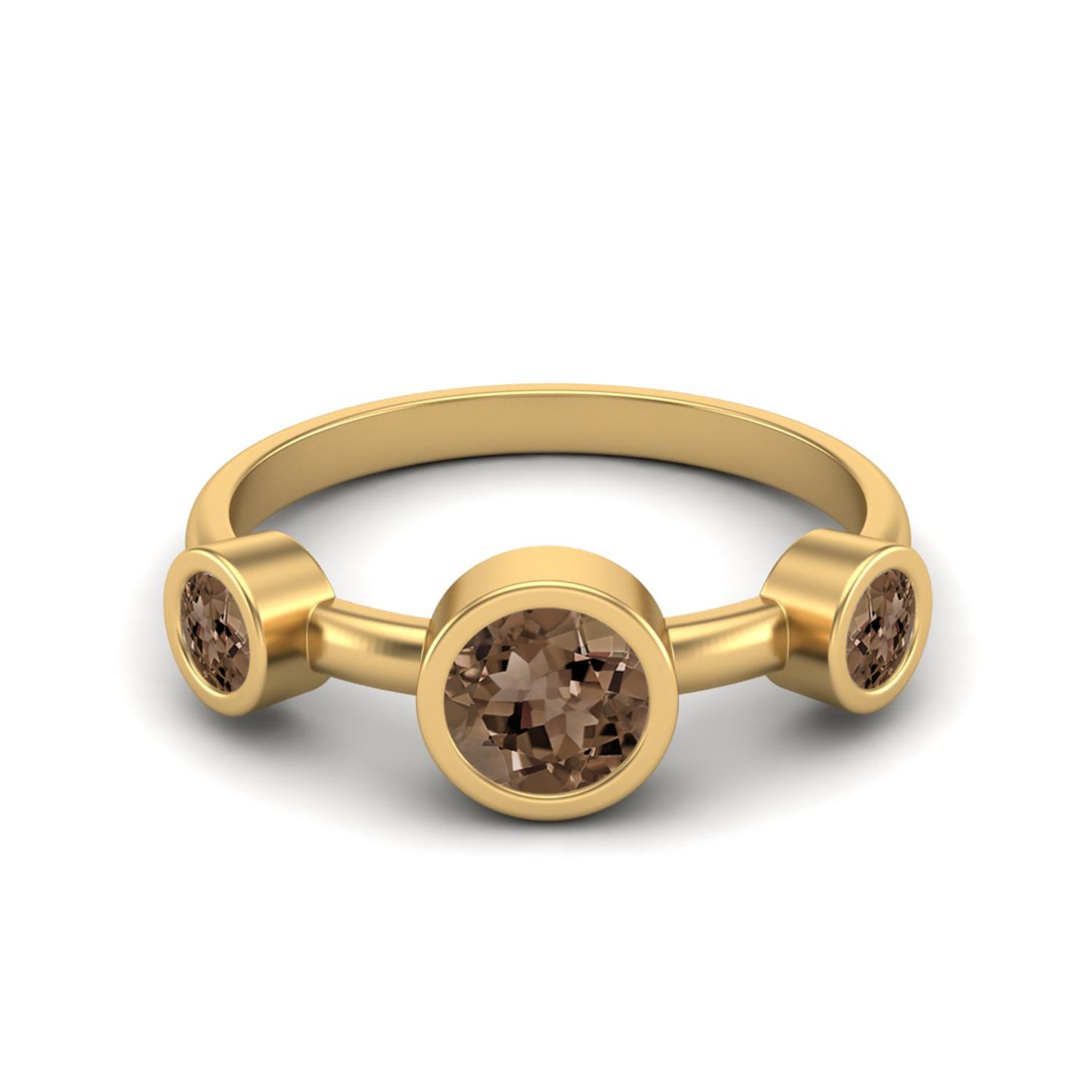 4mm Round Smoky Quartz 925 Sterling Silver Gold Vermeil Three Stone Women Promise Ring 8
