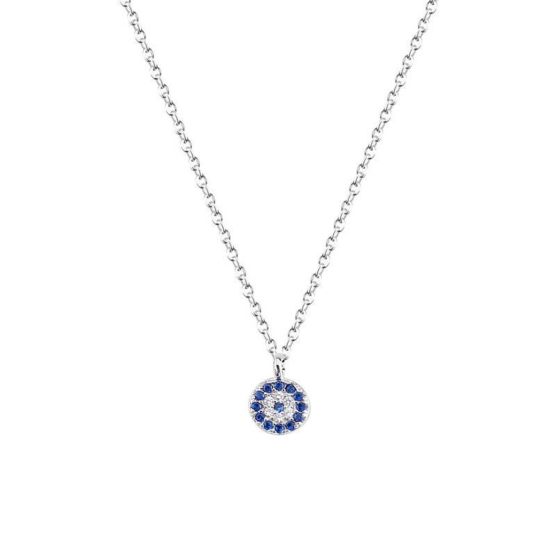 Turkish Devil'S Eye Necklace Simple Full Diamond Round Blue Eyes Zircon Clavicle Chain Female