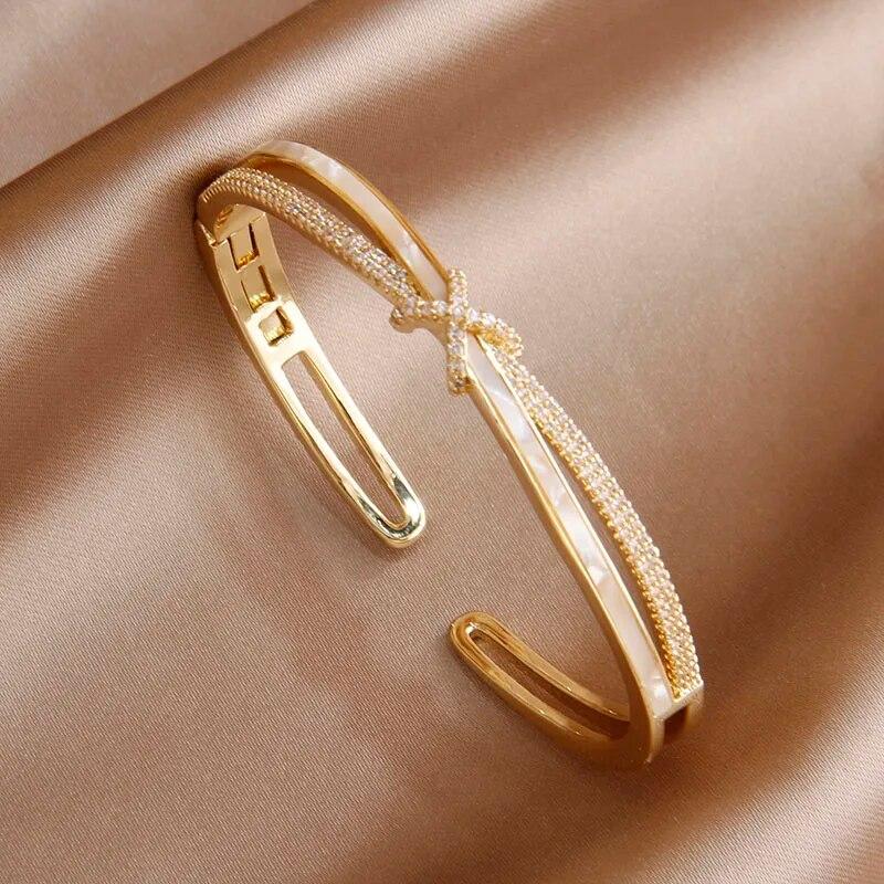 2023 New Design Opal Geometric Open Bangles&bracelets for Women Fashion Brand Jewelry Delicate Zircon Bangles
