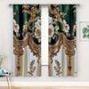 2pcs Elegant Gold Floral Print Polyester Curtains with Green & Gold Damask Design  for Bedroom  Living Room  Kitchen & Office Decor