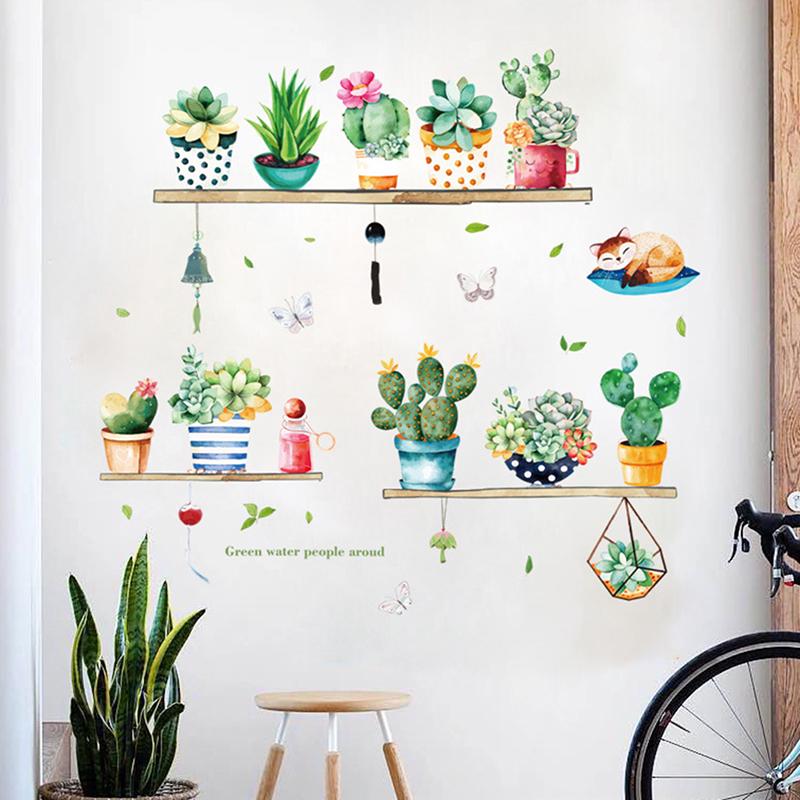 Cactus Potted Living Room Bedroom Tv Background Self-Adhesive Wall Stickers
