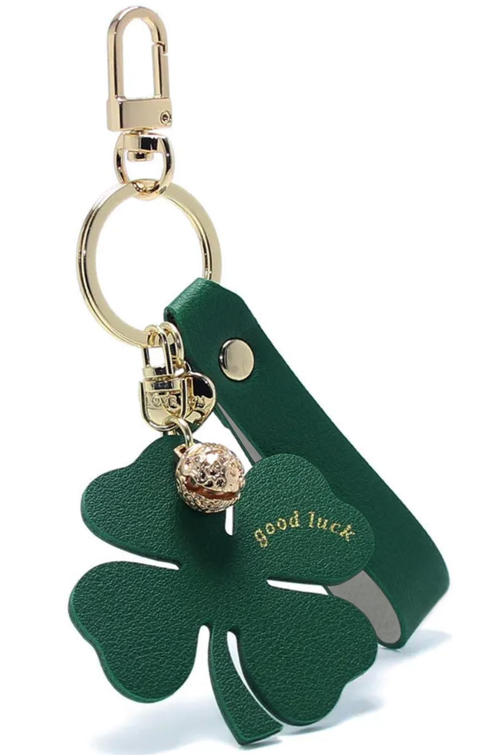 Four-leaf clover keychains, green, flower, bell, leather, Korean, stylish, cute, four-leaf clover, good luck charm, key, bag decoration, matching
