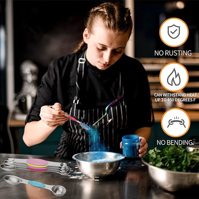 9pcs Stainless Steel Magnetic Measuring Spoons - Dual Sided for Liquid and Dry Ingredients - Fits In Spice Jars - Perfect for Measuring Accurately