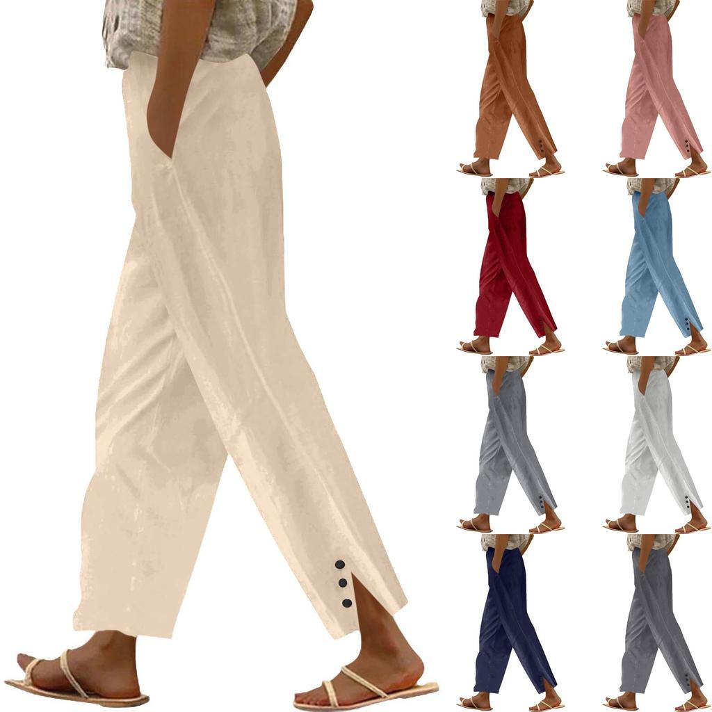 Women's Fashion Casual Pants Solid Color Straight Pants Elastic Waist Pants With Pockets