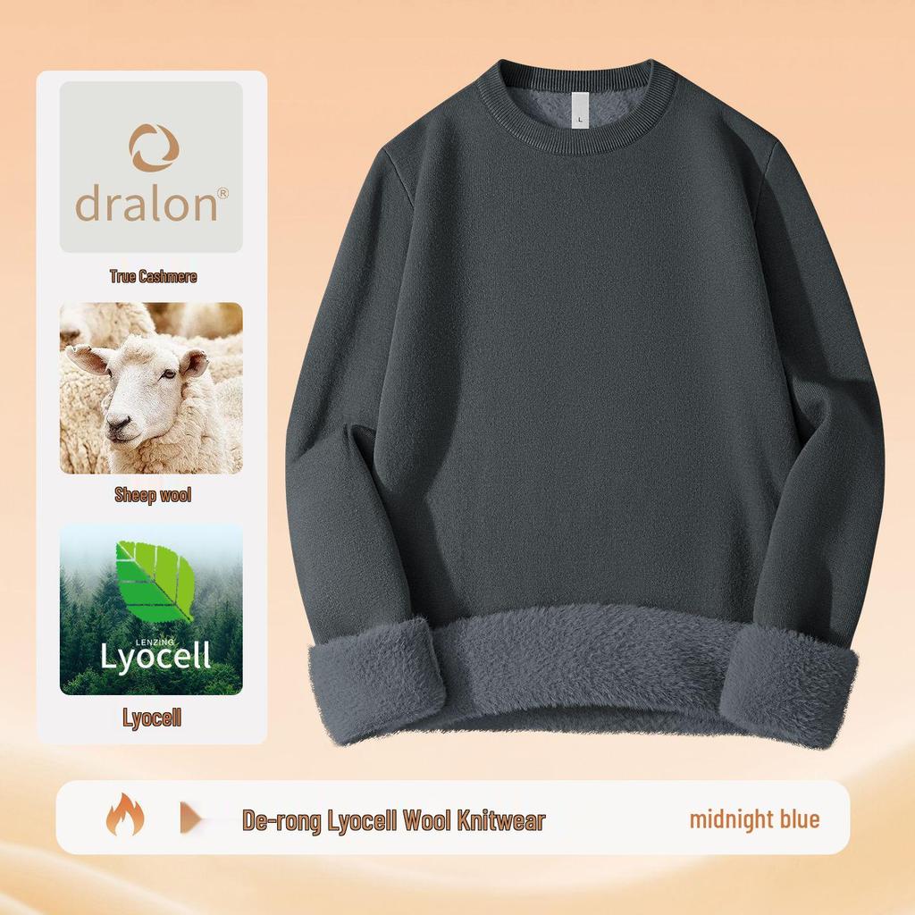 Men's Wool Lyocell Plush Sweater with Fleece Lined Thickened Base Layer - Autumn/Winter Knitwear