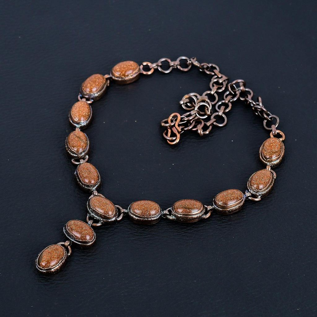 Golden Sunstone Gemstone Handmade Copper Electroformed Jewelry Natural Necklace For Wedding Gift