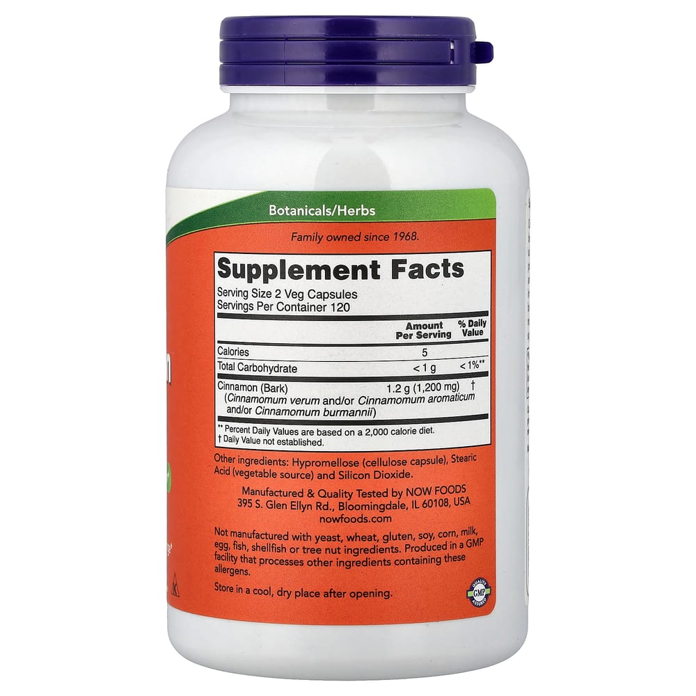 Now Foods Cinnamon Bark 600mg Veg Capsules, 240 Count