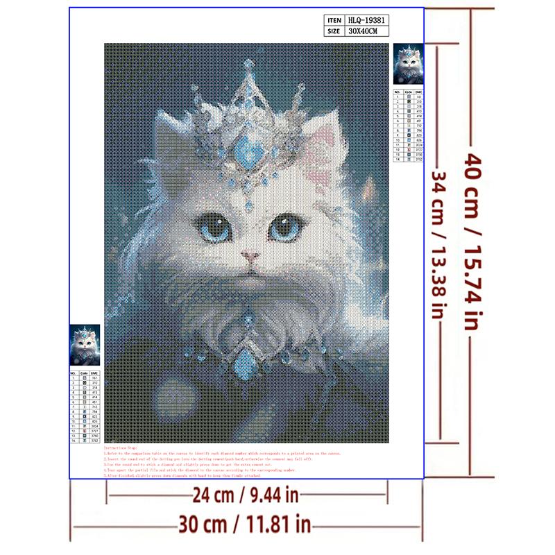 5d DIY Diamond Painting Cross Stitch Crown White Cat Animal Diamond Embroidery Animal Mosaic Full Round Drill Home Decor