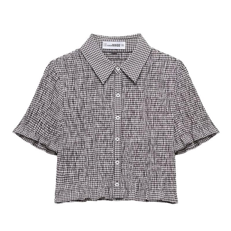 

TAOP&ZA Spring/Summer Women s Plaid Short-Sleeve Shirt - Single-Breasted, Casual Commuting Fashion Large