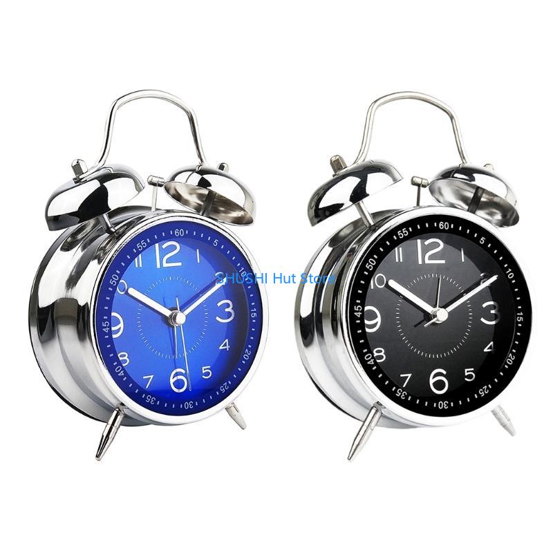 Round 4" Alarm Clock Retro Double Mechanical Timer Desktop Alarm Clock for Creative Simple Design Table Timing Digital D57B