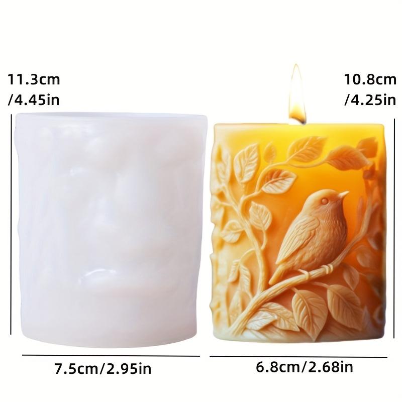 3D Bird branch relief cylindrical candle silicone mold bird Crow leaf branch resin mould Rose flower bird cement gypsum molds
