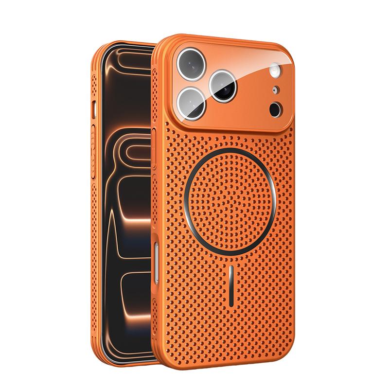 Heat Dissipation Mesh For MagSafe Phone Case For iPhone 17 16 15 14 13 Pro Max Large Window Lens Protector Magnetic Hard Cover