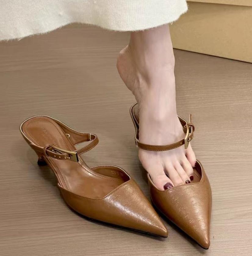 

Модные женские шлепанцы с острым носком Модное элегантное летнее платье Сексуальные слинги Женская обувь Тренд 2025 Брендовые сандалии Женские туфли-лодочки на шпильке 35