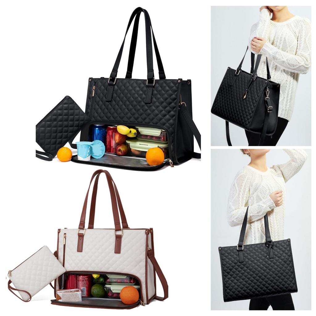 2-in-1 Draagtas Lunchtas voor Vrouwen 15,6-inch Laptop Lunchtas Grote Draagtas met Lunchvak Ruime Werktas voor Zakelijk Kantoor College