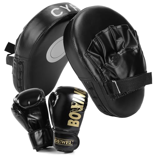 

DEWEL Boxing Gloves and Mitts Set - 4-Piece Punching Mitt Set - Martial Arts, Karate, Training, Exercise, Stress Relief, Unisex