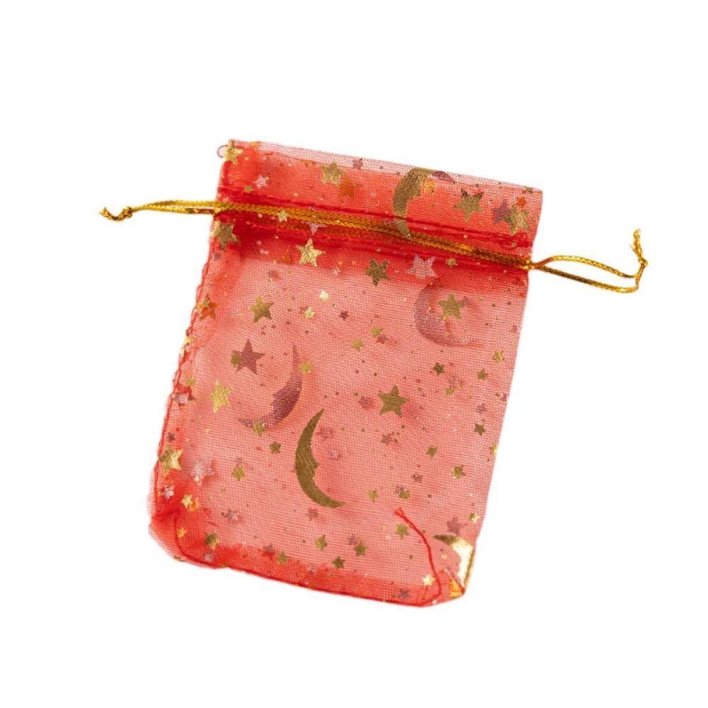 10pcs Organza Gift Bags Multicolor Moon & Star – Jewelry Pouches for Wedding, Party Favors, Candy, and Jewelry Packaging