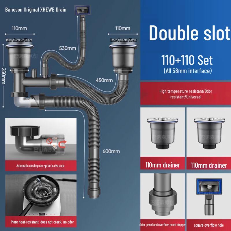 Anti-Odor Double Sink Drain Pipe