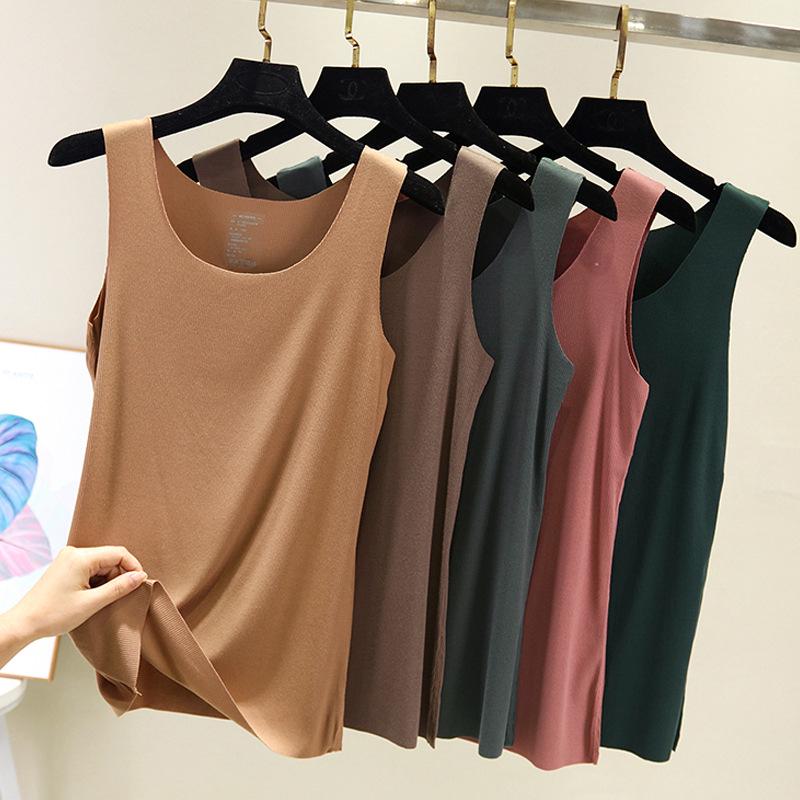 Korean Ribbed Cotton Seamless Tank Top - Women's Plus Size Round Neck Base Layer
