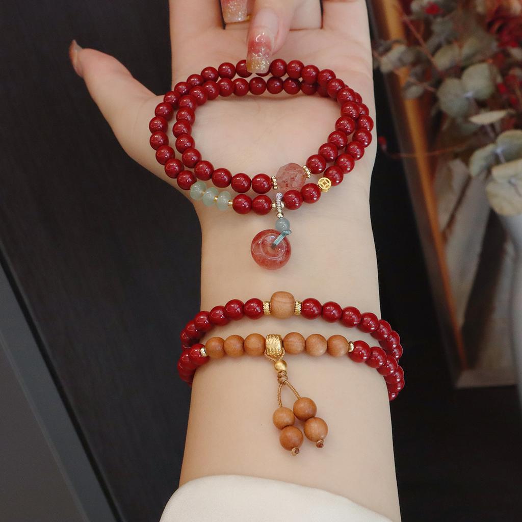 New Chinese Cinnabar Double Circle Bracelet Strawberry Crystal Bracelet. Bangles Women Fashion Jewelry Accessories Gift