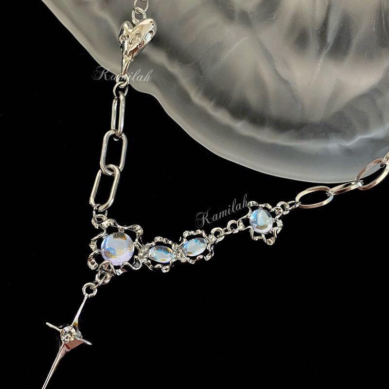 Kamilah Opal Moonstone Fashion Fancy Niche Style Necklace Female Sweet Cool Style Y2g Accessible Luxury Clavicle Chain Male Starburst Moonstone Necklace Adjustable