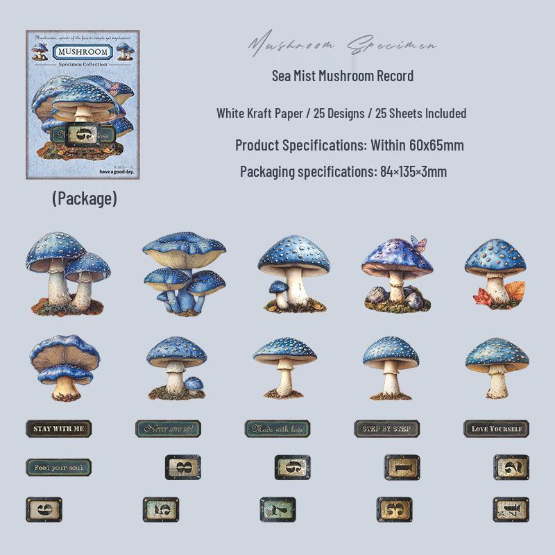 Beautiful Day Retro Mushroom Stickers: Specimen Collection for Journals and Collage Decor.