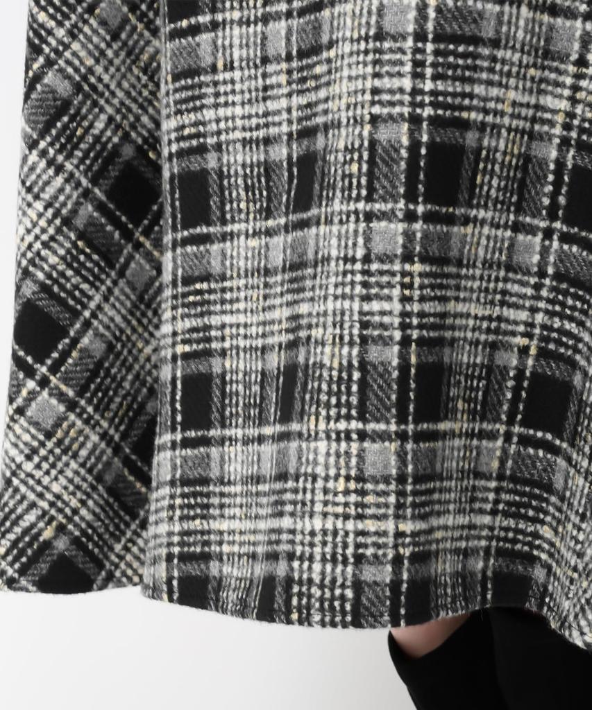 Mishmash Long Checked Roving Flared Elastic MM447212 BLACK Women's Skirt, Check, A-Line, Silhouette, Back,