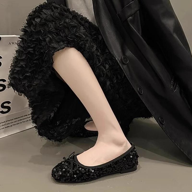 Mode Mode Silber Bling Low Top Einzelne Schuhe für Damen Neu Niedrige Absätze Schleife Einzelne Schuhe Damen Heißer Verkauf Übergröße Schuhe Mujer