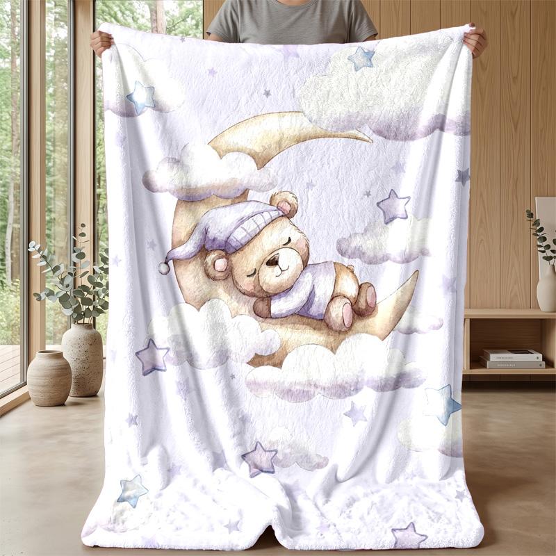 Teddy Bears with Stars and Clouds Theme blanket Lightweight Warm Flannel Blanket Decorative Throw Blanket for Home Decoration