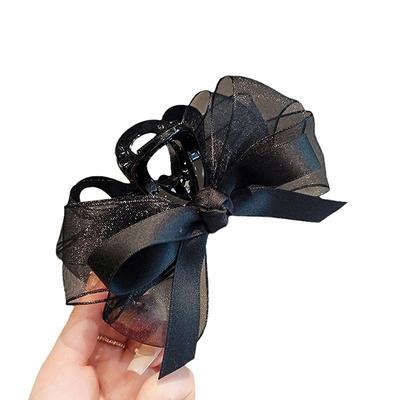 Black Mesh Bow Hair Claws Clip Large Shark Claw Hair Clips Bowknot Hairpin Barrettes For Ponytail Women Hair Accessories