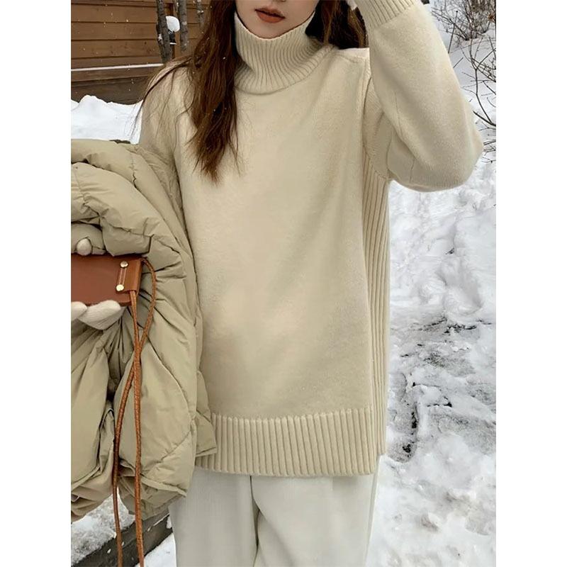 

Pit strip turtleneck pullover knitted sweater women s autumn and winter basic casual loose lazy versatile bottoming shirt One size абрикосовый