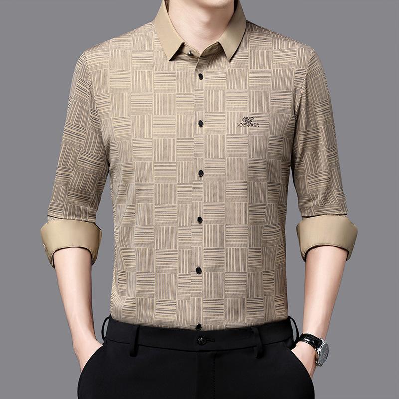 Autumn Middle-Aged Men's New Long-Sleeved Seamless Lapel Shirt Fashion Casual Shirt