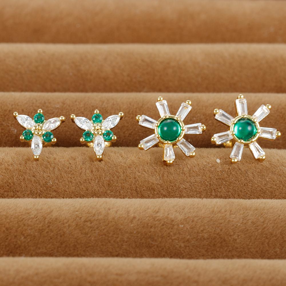 2PC Korean Stainless Steel Tragus Piercing Helix Green Studs Earrings for Women Flower Geometry Trendy Ear Piercing Body Jewelry