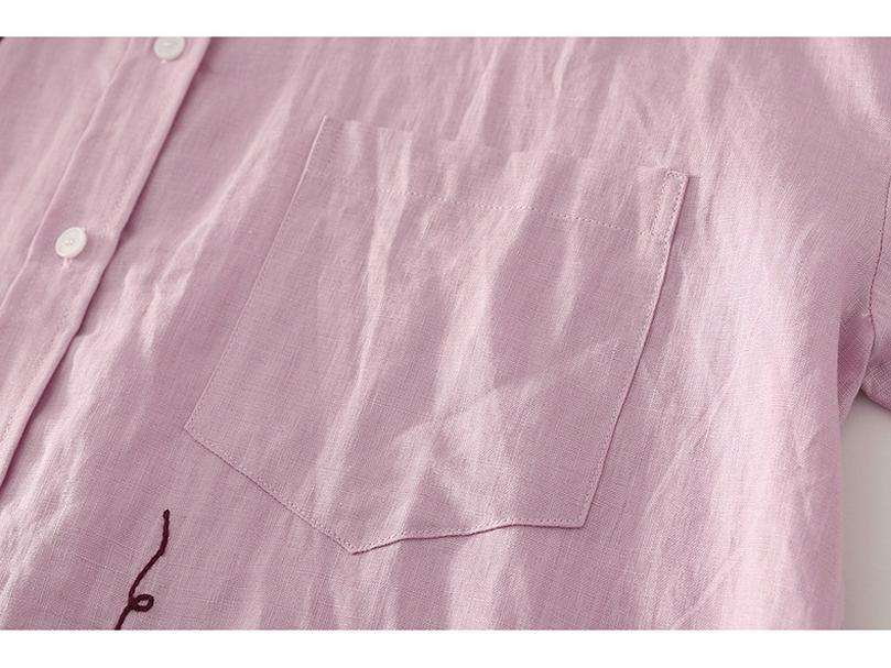 Spring Luxury French Chic Pink Embroidered Long-Sleeve Women's Shirt