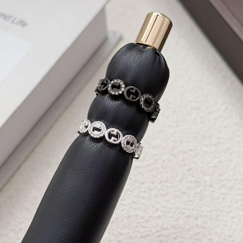 Französischer Herbst- und Winter-Doppel-G-Hochwertiger Zirkon-Kreis Offener Ring Damen Einfacher Nischen-Leichtluxus Offener Ring