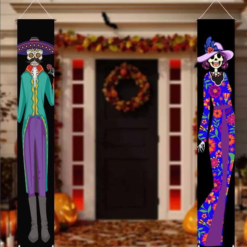 

Mexican Day of the Dead flag Hanging Outdoors Hanging Porch Sign Halloween Scary Ghost Decorative Props Home Decor 180*30cm