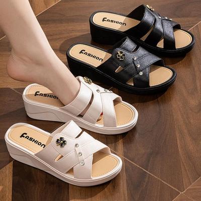 Ordina due taglie in più di pantofole da donna con tacco alto e zeppa a bocca di pesce, scarpe estive, pantofole antiscivolo con suola spessa, comode infradito casual