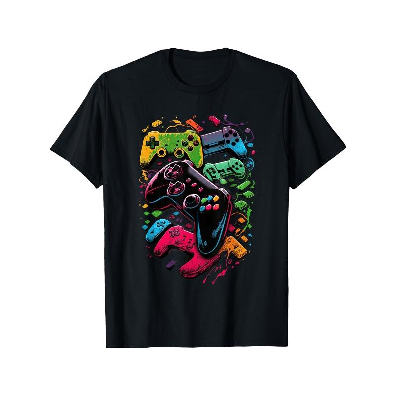 

European sizes Men s T-Shirt with Vivid Gamepad Print - Regular Fit Casual Round Neck, Slight Elasticity Fabric Comfort - Perfect for Daily Wear S чёрный