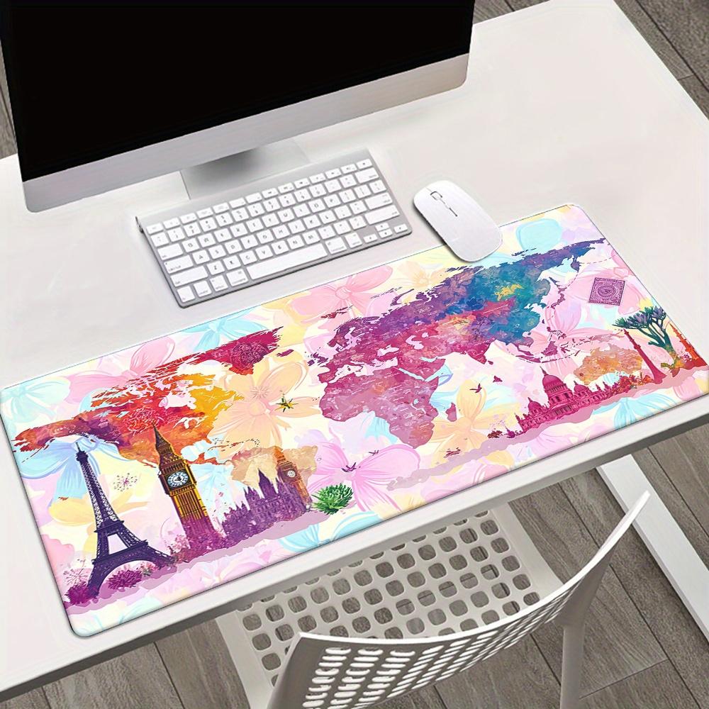 Pink Romantic Map Mousepad HD Printed Regional Architecture Hidden Flowers Design MultiFunctional HD Printed Desk Mat