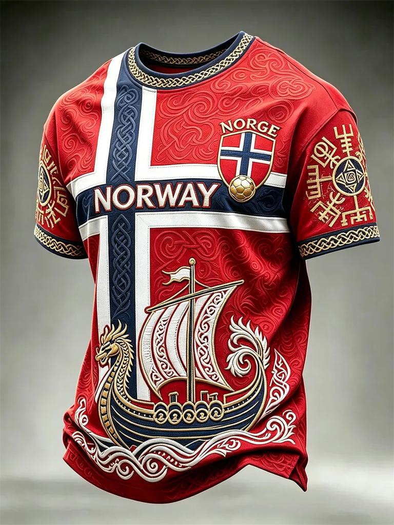 Nordisches Wikinger Norwegen Hemd Herren Damen 3D Gedrucktes Vintage Kulturmuster Kurzarm Streetwear T-Shirt Schnelltrocknend Sommer Freizeit Oberteil