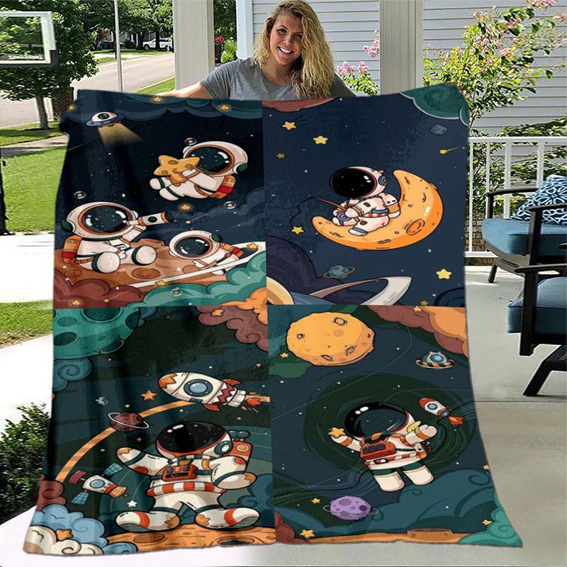 1pc Astronaut Printing Lightweight Flannel Blanket, Comfortable and Warm Blanket, for Camping Sofa Bed and Couch Office, Suitable for Gift Bl