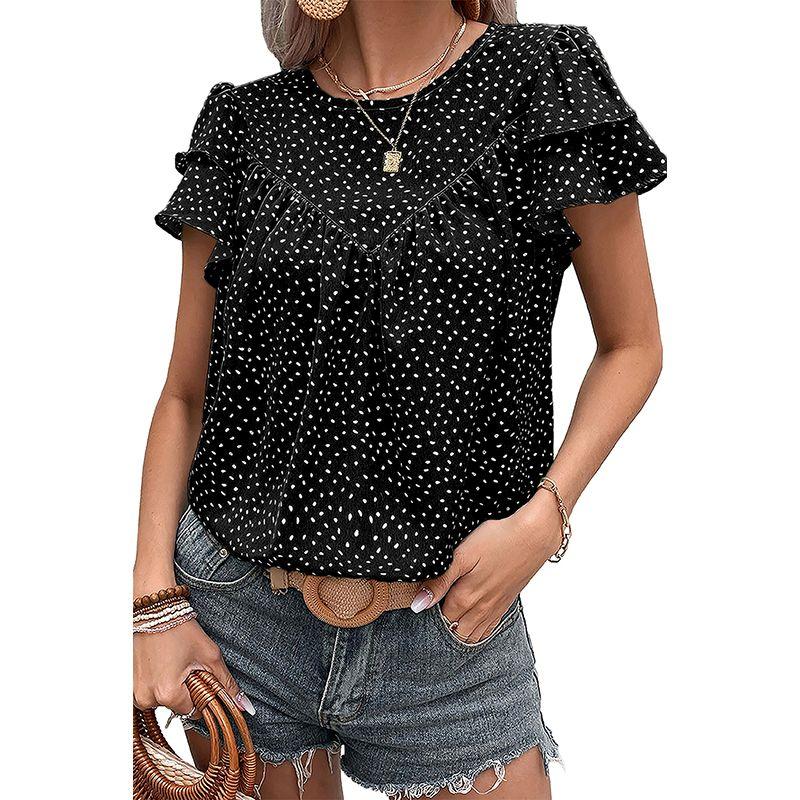 

Лето 2025 Новое поступление Шифоновая рубашка в горошек Женская мода Модные многослойные оборки Топы с рукавом три четверти Женские Black P2 Size S fit (45.00 kg-55.00 kg