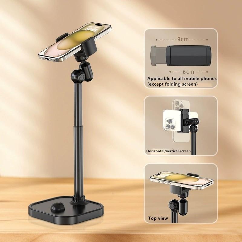 

Телескопический настольный держатель для селфи-телефона с двойной регулировкой положения чёрный