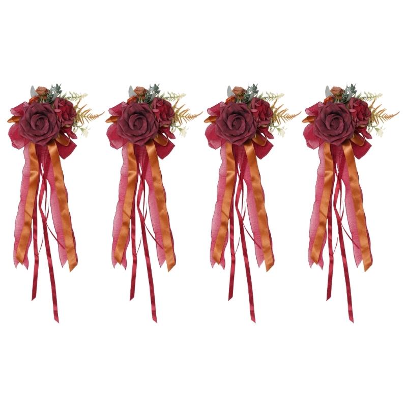 Set of 4 Luxurious Wedding Vehicle Embellishment Silk Flower Bouquets for Wedding Car Glasses and Handle Beautifications