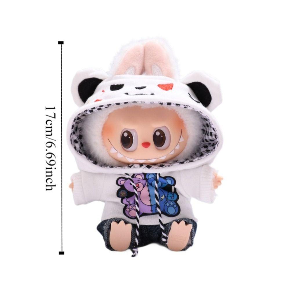 Jeans Sitting Labubu Time Cloth Funny Bear 17cm Plush Dolls Clothes  Kids Girls Toys