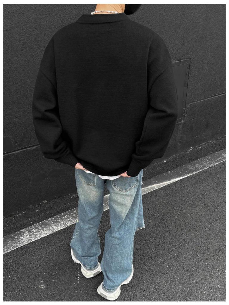 Men's High-End Retro Henley Collar Long Sleeve Knit Sweater for Autumn and Winter