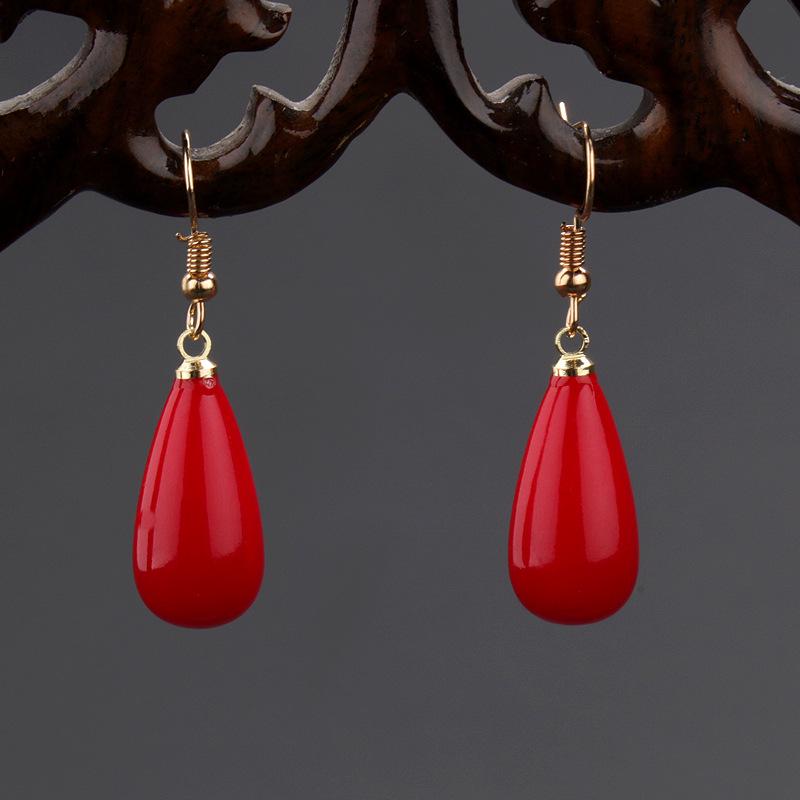 Chinese Style Red Water Drop Earrings for Bridal Wedding and Studio Photography Props