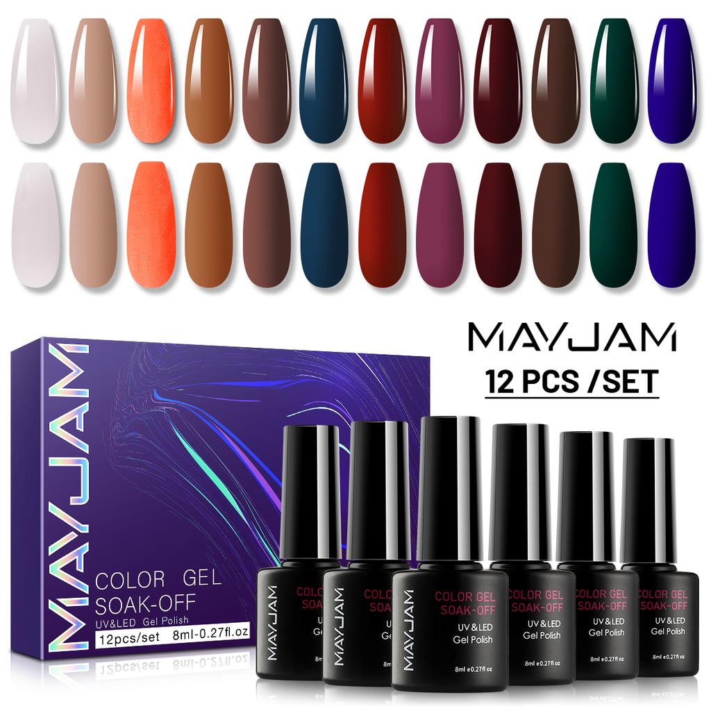 MAYJAM 12Pcs Nail Gel Polish Set Valentine Gift Colors of 2022 Nail Art Design Soak Off LED Lamp Gel Polish DIY Manicure Kit 8ML Nail Gel Kit