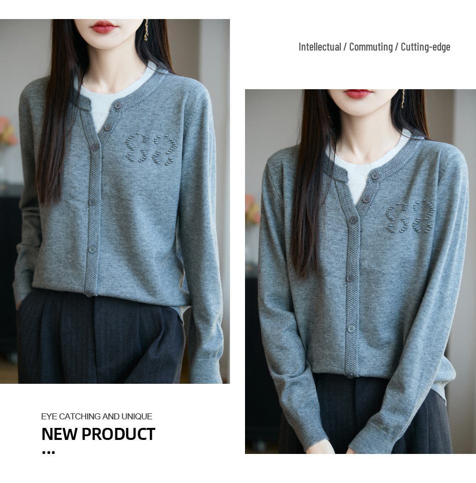 Cárdigan de punto de lana para mujer, cuello redondo, botones, estilo coreano, Otoño 2026