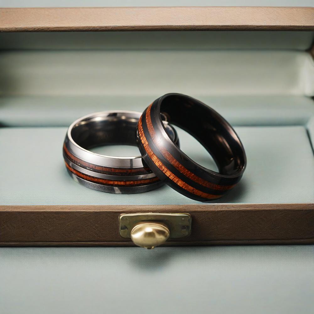 Wood Grain Inlaid Stainless Steel Wedding Ring 8mm Silver/black/men's Wedding Ring High Polished Anniversary Ring Comfortable