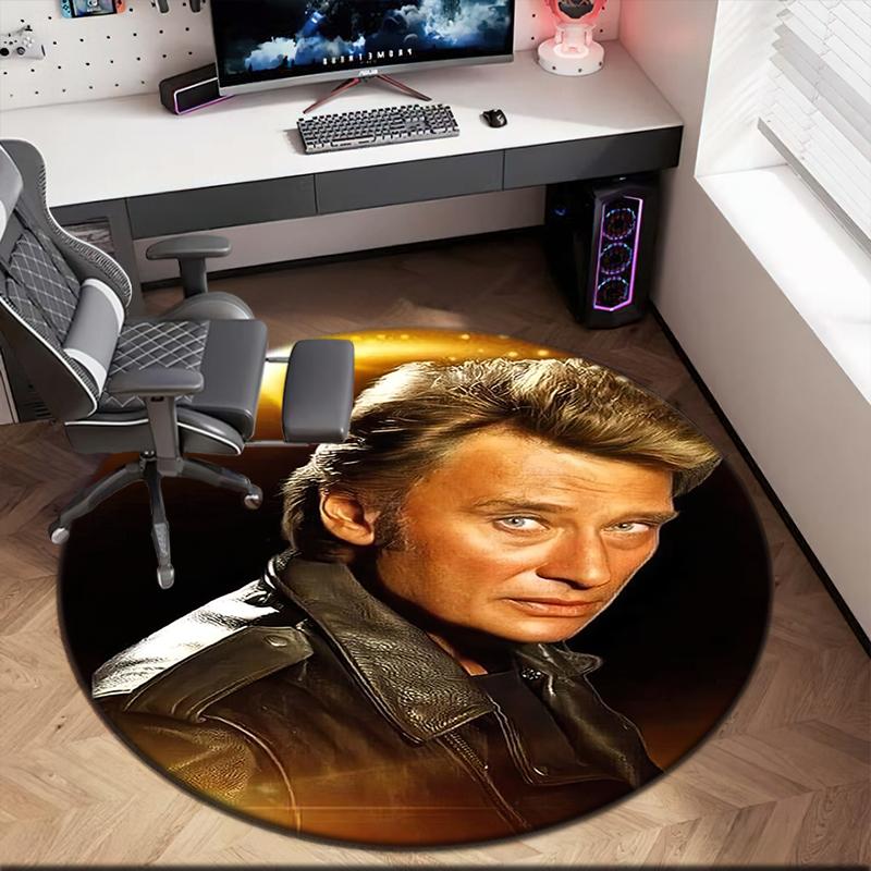 1pc Rock Star Johnny Hallyday Round Carpet Painted Printed Circular Carpet, Home Door Mat, Outdoor Travel Protection Carpet
